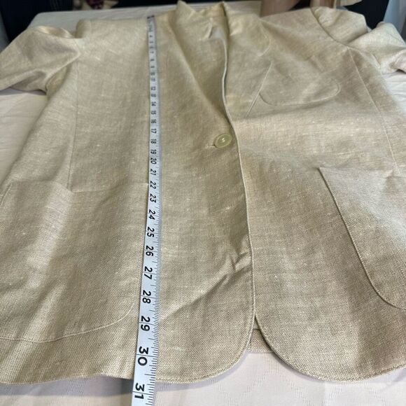 Vintage Talbots 100% Linen Tan Blazer Womens 14 Pockets Preppy Minimalist Career - Picture 7 of 9